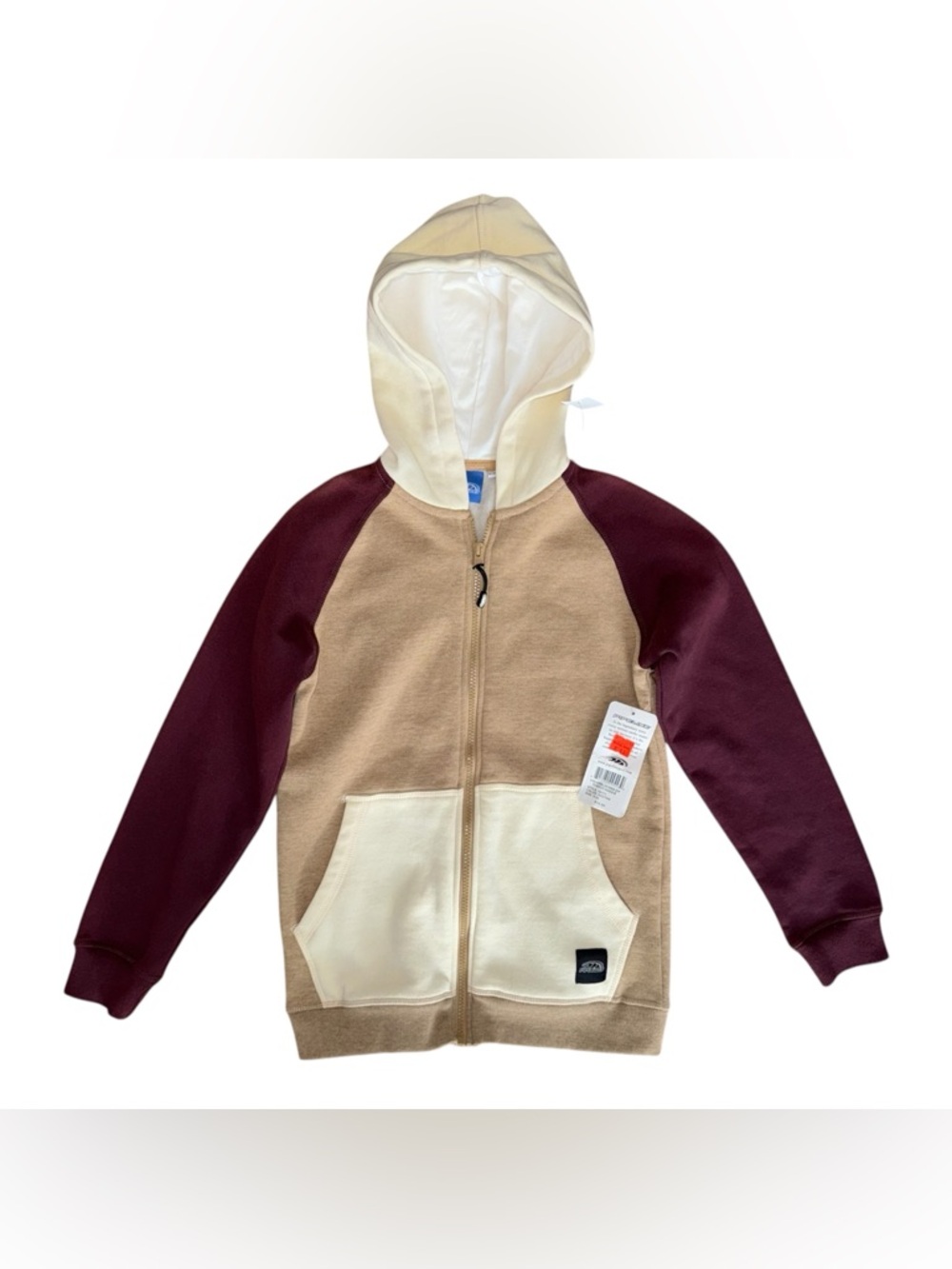 Pipeline Colorblock Zip-Up Hoodie in Beige Cream Burgundy